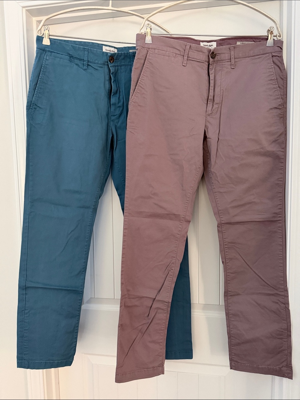 Goodfellow & Co Men’s Chinos in Teal and Mauve